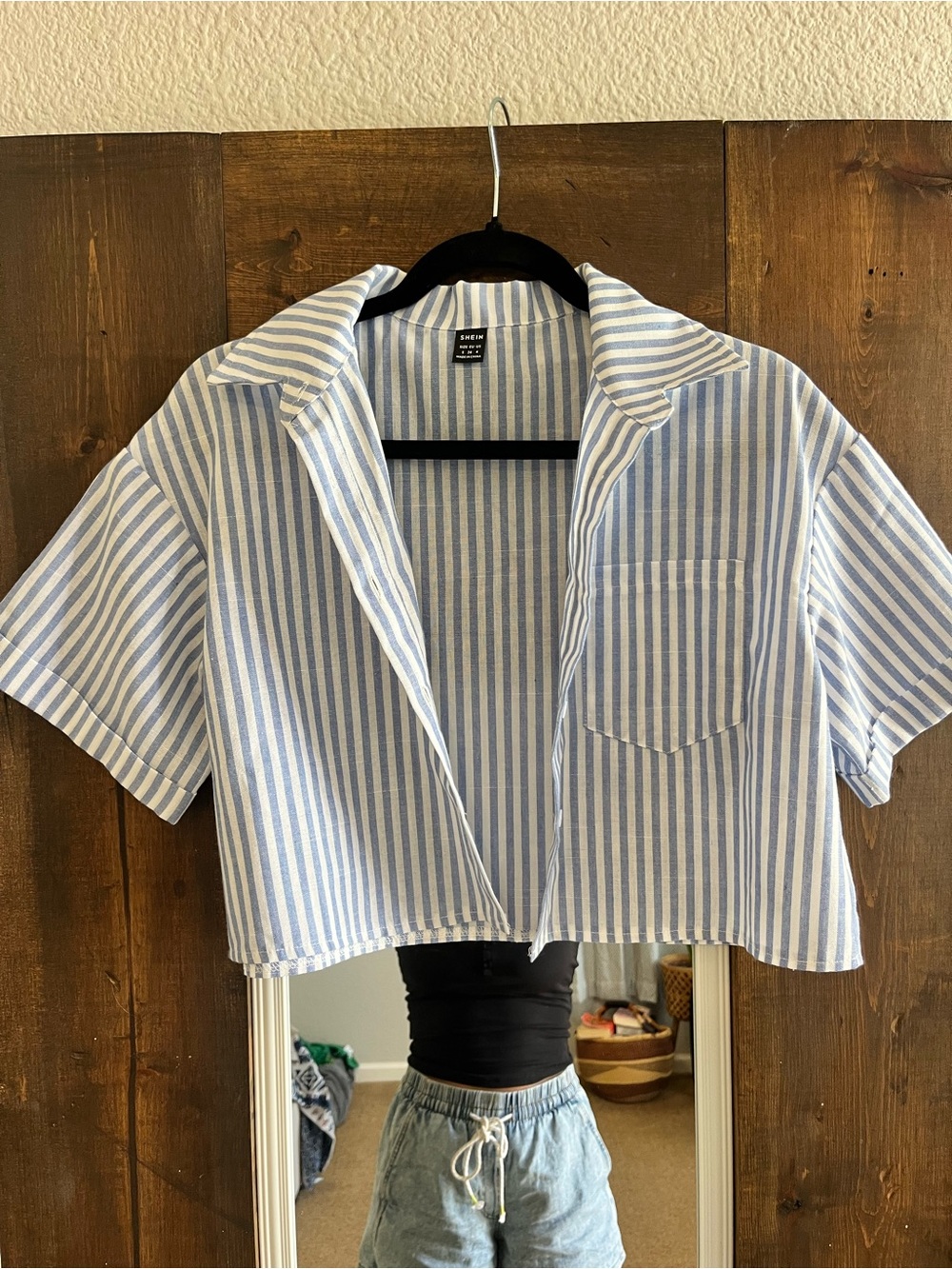 SHEIN Blue and White Vertical Stripe Shirt
